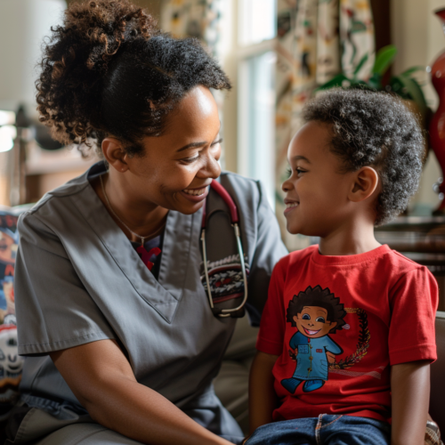 Nurse smiling with a kid