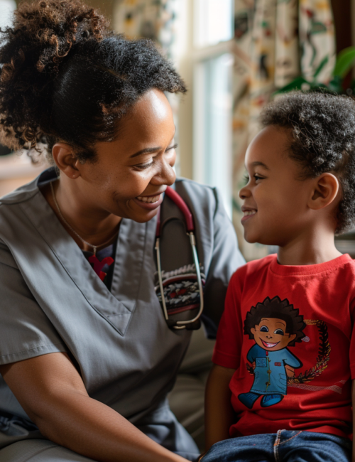 Nurse smiling with a kid